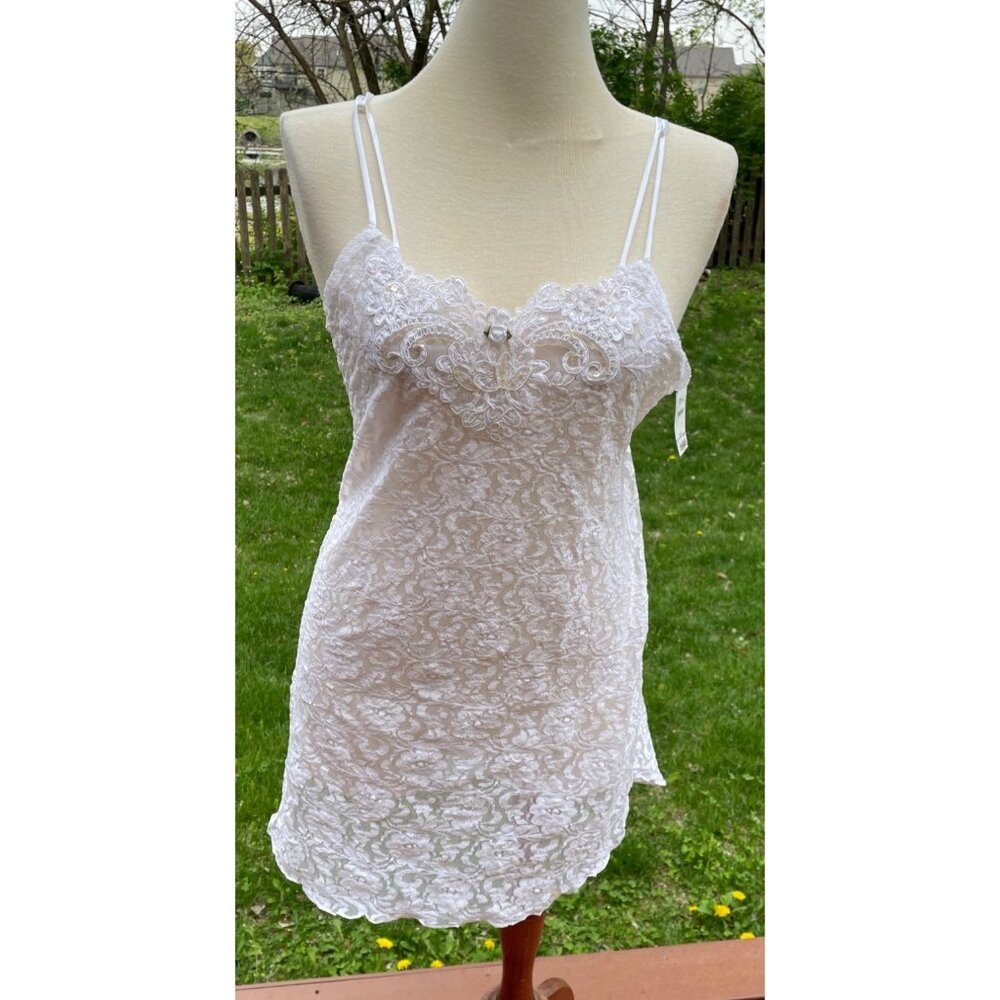 White Lace Chemise Delicates Size Medium Womens Embellished Bodice